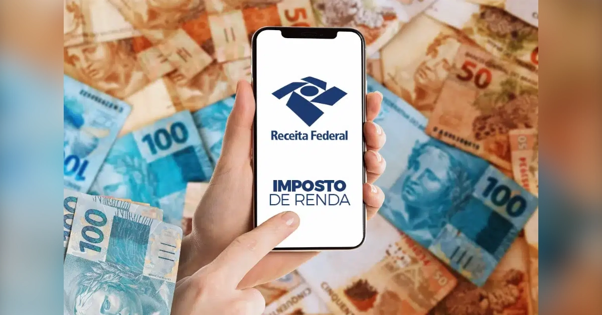 Ilustração de celular com aplicativo da Receita Federal; terceiro lote restituição IR 2026 libera R$ 4,61 bilhões nesta sexta-feira (31)